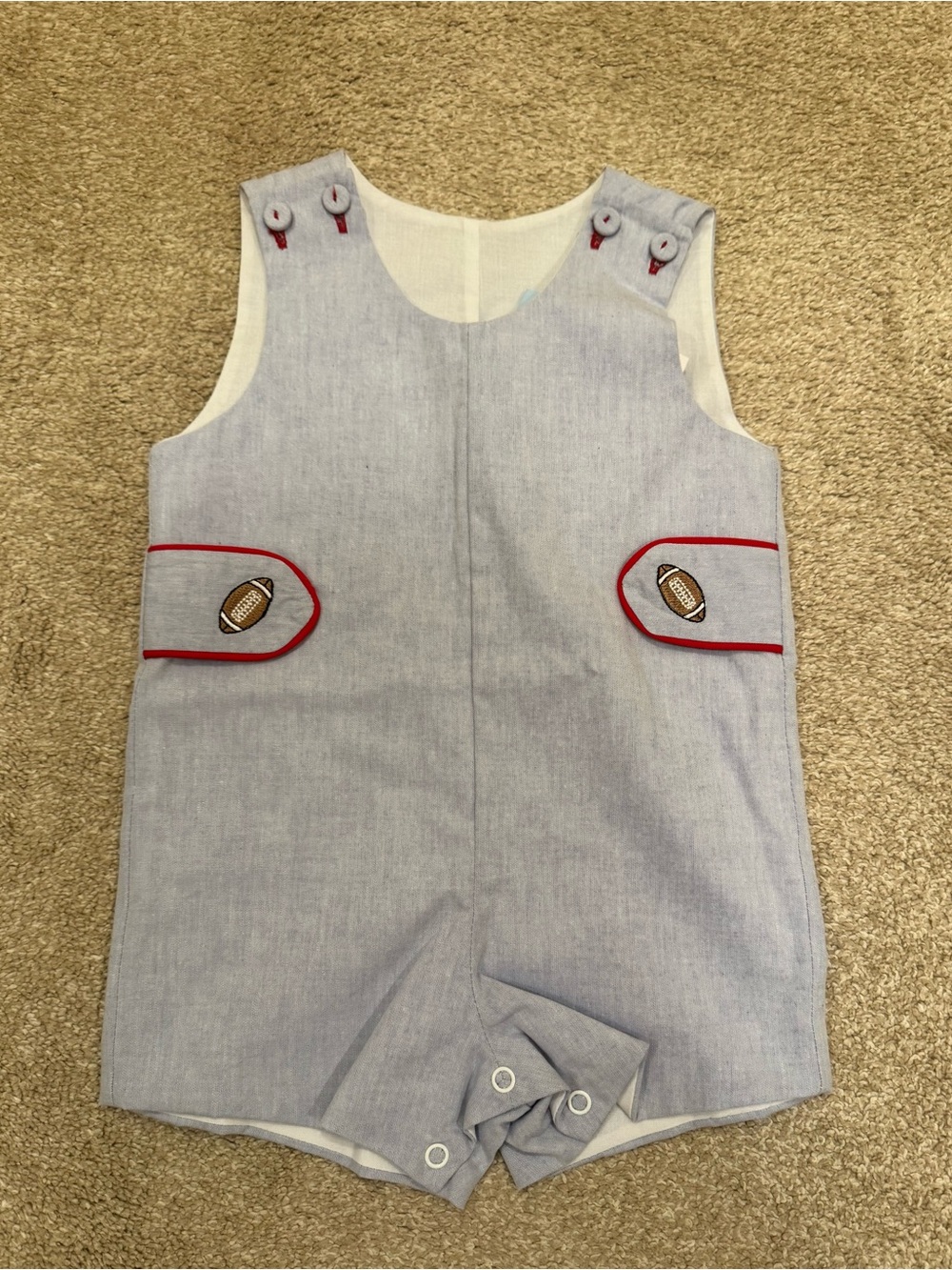 Little English - Boys’ Light Blue John John / Shortall with Football tabs